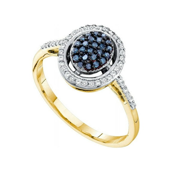 10kt Yellow Gold Womens Round Blue Colored Diamond Oval Cluster Ring 1/4 Cttw