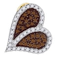 thumbnail image 1 of 10kt Yellow Gold Womens Round Brown Diamond Sideways Heart Pendant 1/3 Cttw, 1 of 1