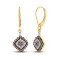 thumbnail image 1 of 10kt Yellow Gold Womens Round Brown Diamond Square Dangle Earrings 1/2 Cttw, 1 of 1