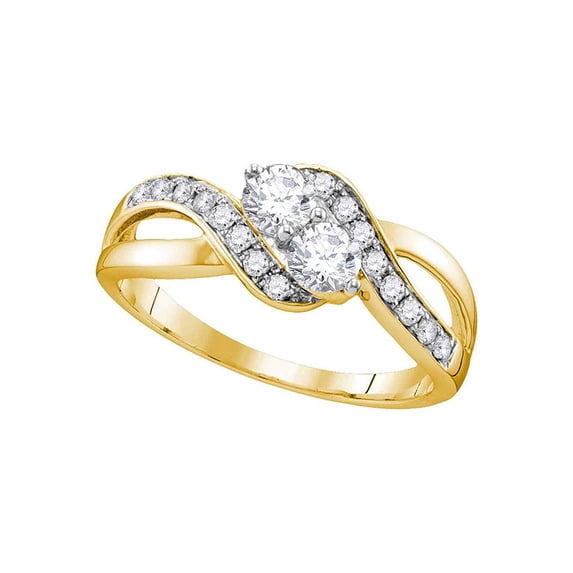 10kt Yellow Gold Womens Round Diamond 2-stone Hearts Together Bridal Wedding Engagement Ring 5/8 Cttw (Certified)