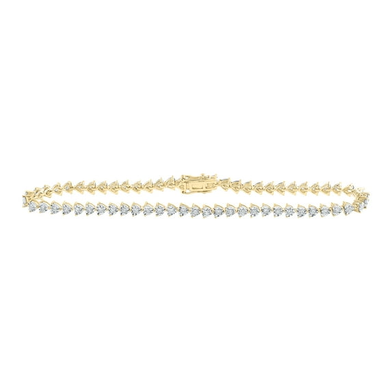 10kt Yellow Gold Womens Round Diamond 7-inch Heart Bracelet 7/8 Cttw