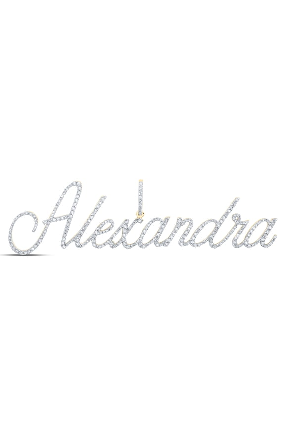 10kt Yellow Gold Womens Round Diamond ALEXANDRIA Name Pendant 1-1/3 Cttw