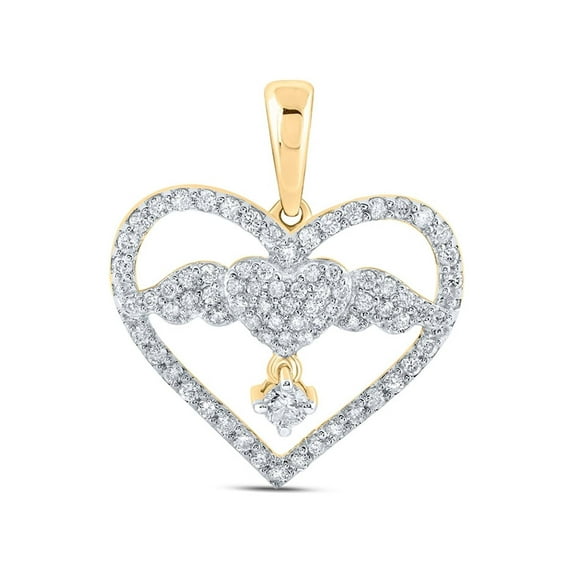 10kt Yellow Gold Womens Round Diamond Angel Heart Pendant 5/8 Cttw