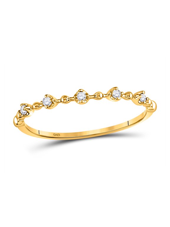 10kt Yellow Gold Womens Round Diamond Bead Dot Stackable Ring 1/20 Cttw