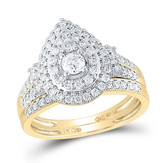 10kt Yellow Gold Womens Round Diamond Bridal Wedding Engagement Ring Band Set 1.00 Cttw (Certified)