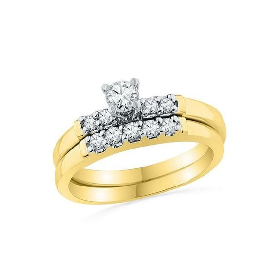 10kt Yellow Gold Womens Round Diamond Bridal Wedding Engagement Ring Band Set 1/2 Cttw
