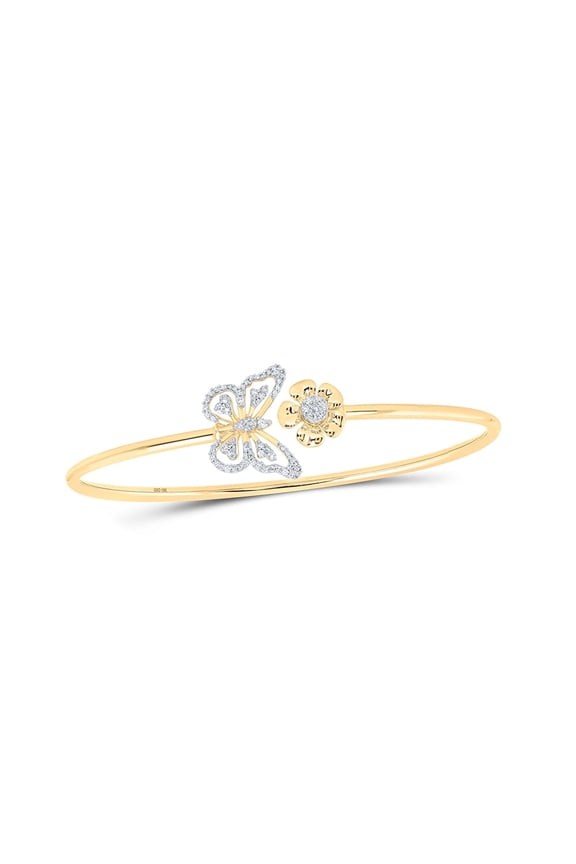 10kt Yellow Gold Womens Round Diamond Butterfly Bangle Bracelet 1/4 Cttw