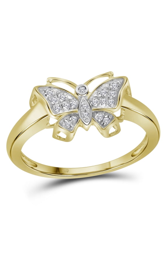 10kt Yellow Gold Womens Round Diamond Butterfly Bug Cluster Ring 1/12 Cttw