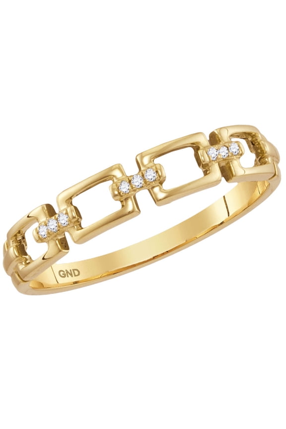 10kt Yellow Gold Womens Round Diamond Chain Link Stackable Band Ring .03 Cttw