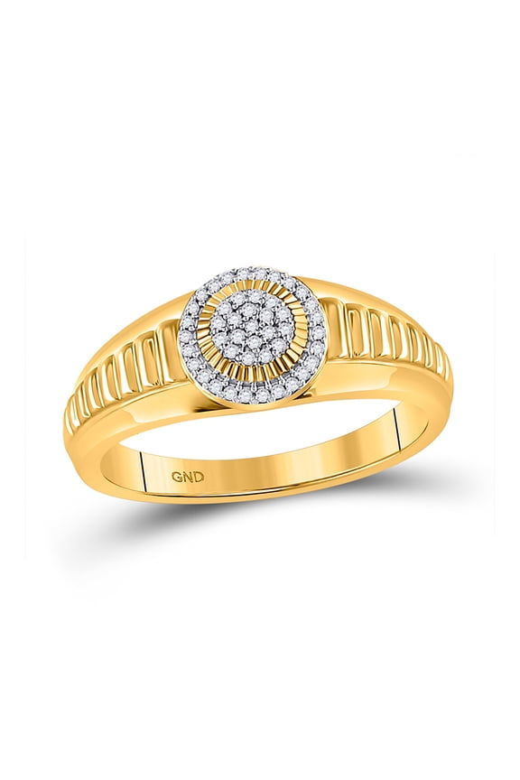 10kt Yellow Gold Womens Round Diamond Circle Cluster Ribbed Ring 1/8 Cttw