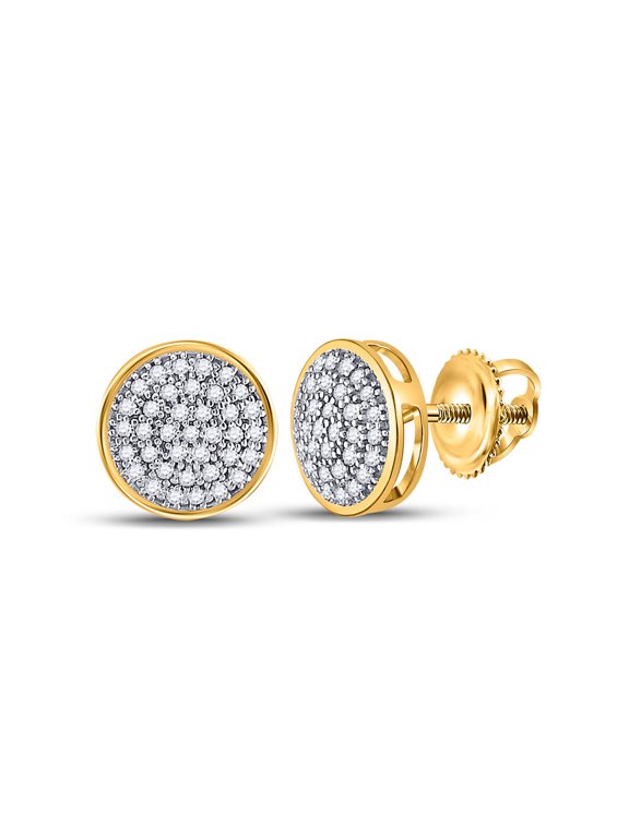10kt Yellow Gold Womens Round Diamond Circle Cluster Stud Earrings 1/5 Cttw