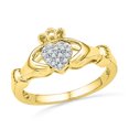 thumbnail image 1 of 10kt Yellow Gold Womens Round Diamond Claddagh Hands & Heart Cluster Ring 1/20 Cttw, 1 of 1