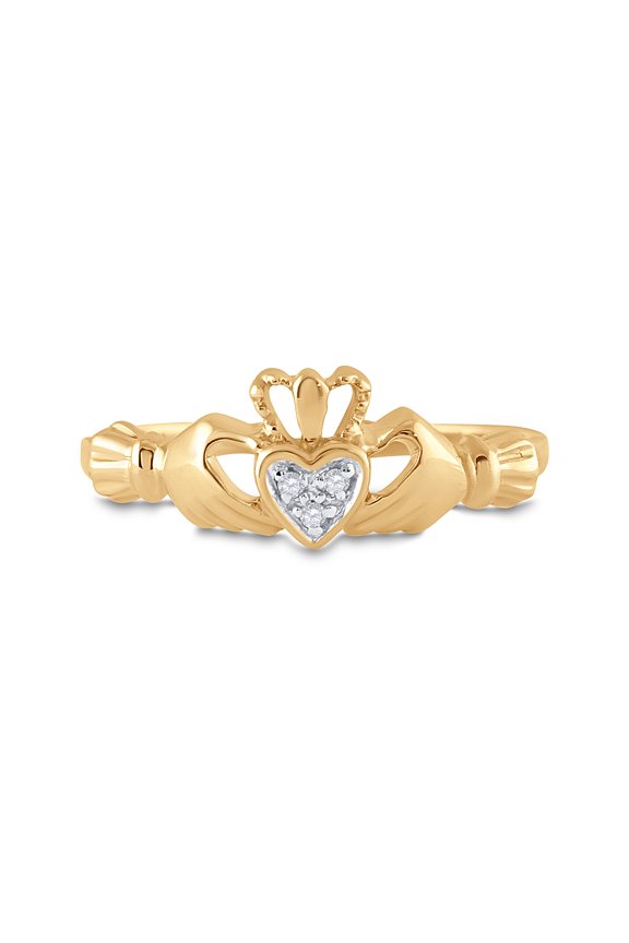 10kt Yellow Gold Womens Round Diamond Claddagh Heart Ring .02 Cttw