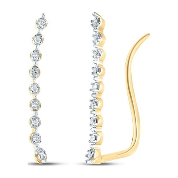 10kt Yellow Gold Womens Round Diamond Climber Earrings 1/20 Cttw