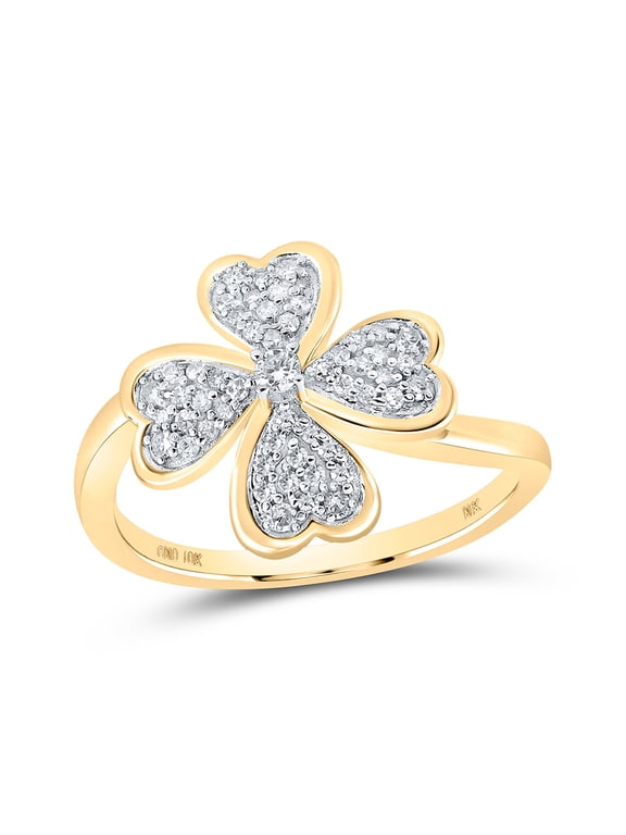 10kt Yellow Gold Womens Round Diamond Clover Heart Ring 1/4 Cttw