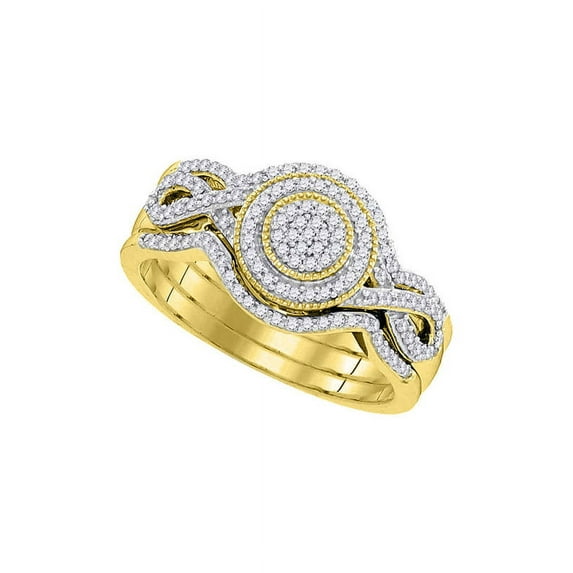 10kt Yellow Gold Womens Round Diamond Cluster 3-Piece Bridal Wedding Engagement Ring Band Set 1/3 Cttw