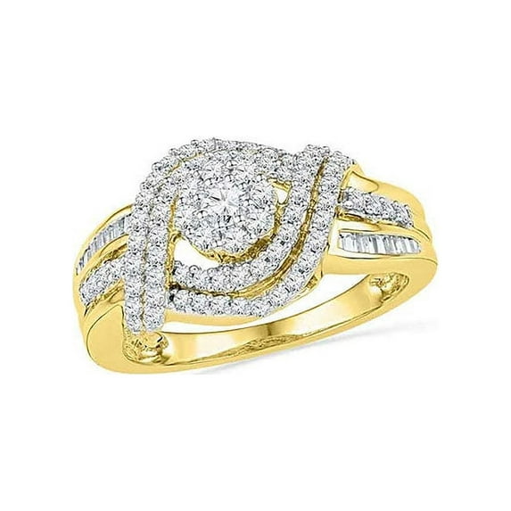 10kt Yellow Gold Womens Round Diamond Cluster Bridal Wedding Engagement Ring 3/4 Cttw