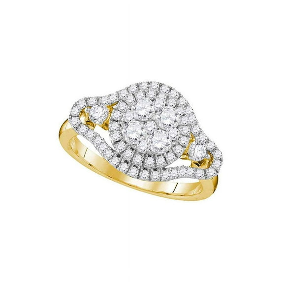 10kt Yellow Gold Womens Round Diamond Cluster Halo Bridal Wedding Engagement Ring 1-1/5 Cttw