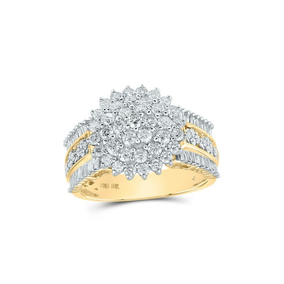 10kt Yellow Gold Womens Round Diamond Cluster Ring 1-1/2 Cttw