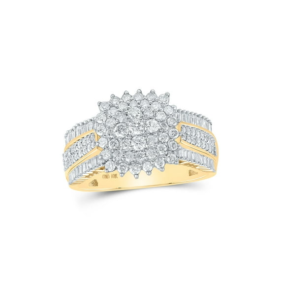 10kt Yellow Gold Womens Round Diamond Cluster Ring 1 Cttw