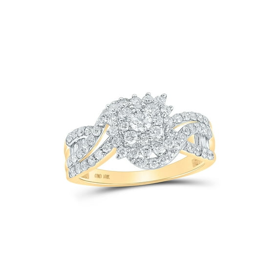 10kt Yellow Gold Womens Round Diamond Cluster Ring 1 Cttw