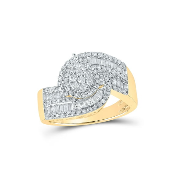 10kt Yellow Gold Womens Round Diamond Cluster Ring 1 Cttw