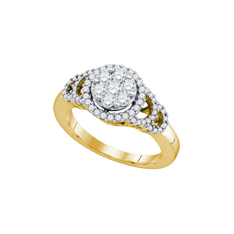 10kt Yellow Gold Womens Round Diamond Cluster Ring 3 4 Cttw