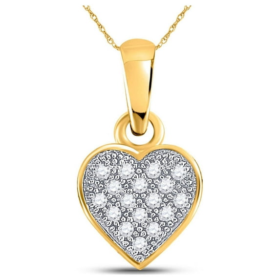 10kt Yellow Gold Womens Round Diamond Cluster Small Heart Pendant 1/20 Cttw