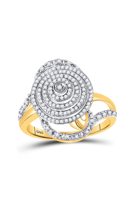 10kt Yellow Gold Womens Round Diamond Concentric Circle Layered Cluster Ring 1/2 Cttw