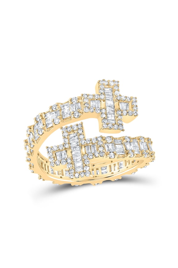 10kt Yellow Gold Womens Round Diamond Cross Cuff Band Ring 1 Cttw