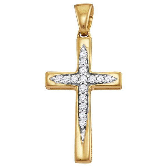10kt Yellow Gold Womens Round Diamond Cross Pendant 1/10 Cttw