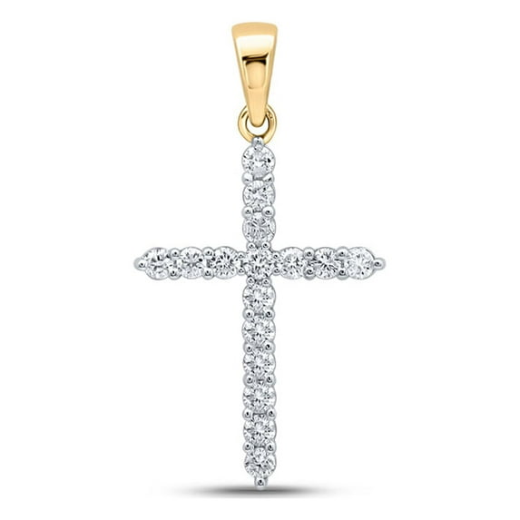 10kt Yellow Gold Womens Round Diamond Cross Pendant 1/4 Cttw