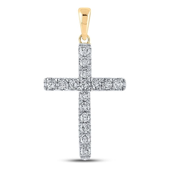 10kt Yellow Gold Womens Round Diamond Cross Pendant 1/4 Cttw