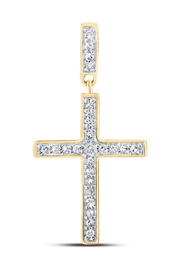 10kt Yellow Gold Womens Round Diamond Cross Pendant 1/5 Cttw