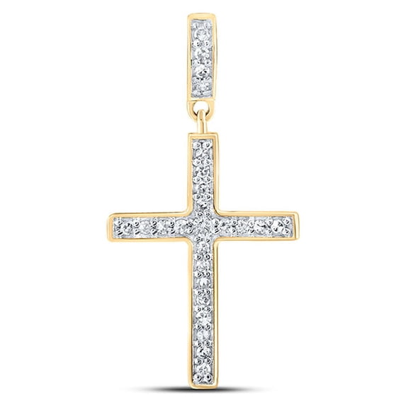 10kt Yellow Gold Womens Round Diamond Cross Pendant 1/5 Cttw