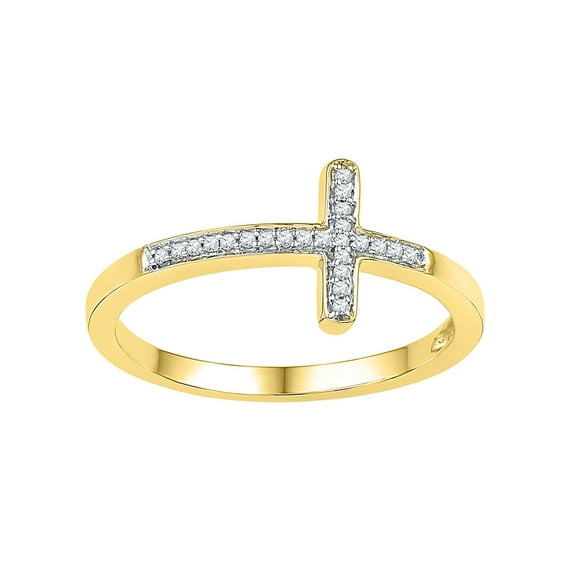 10kt Yellow Gold Womens Round Diamond Cross Ring 1/20 Cttw