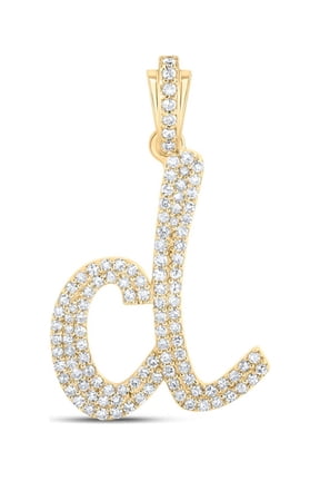 10kt Yellow Gold Womens Round Diamond D Cursive Initial Letter Pendant 1/2 Cttw