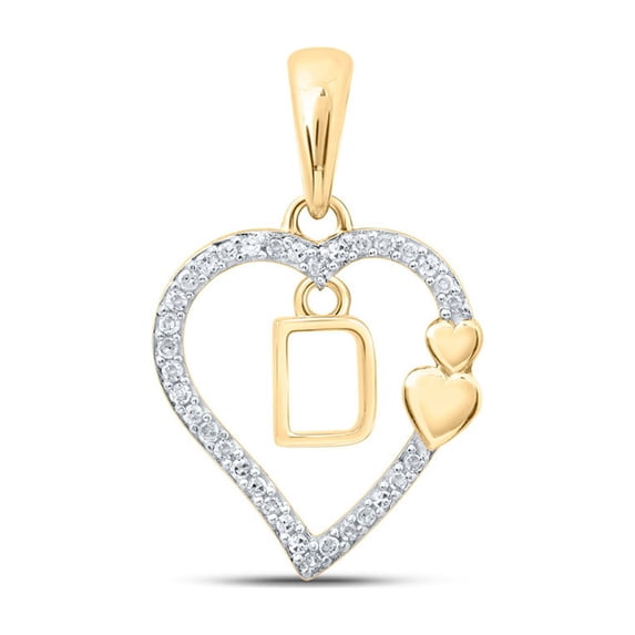 10kt Yellow Gold Womens Round Diamond D Heart Letter Pendant 1/10 Cttw