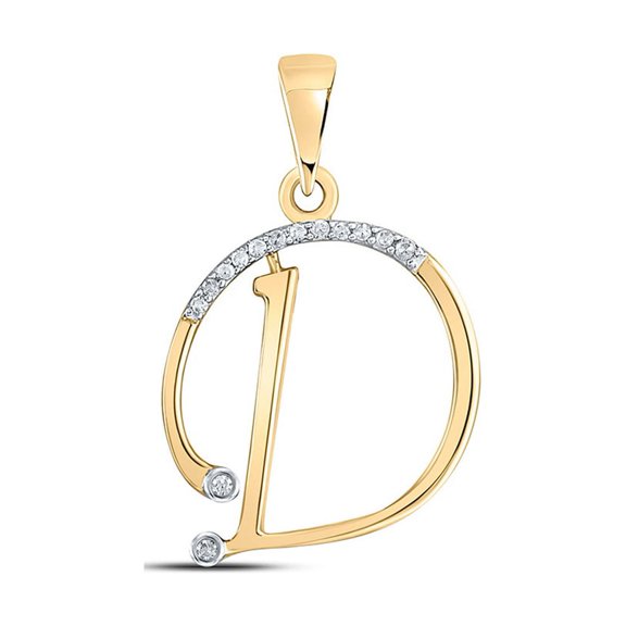 10kt Yellow Gold Womens Round Diamond D Initial Letter Pendant 1/12 Cttw