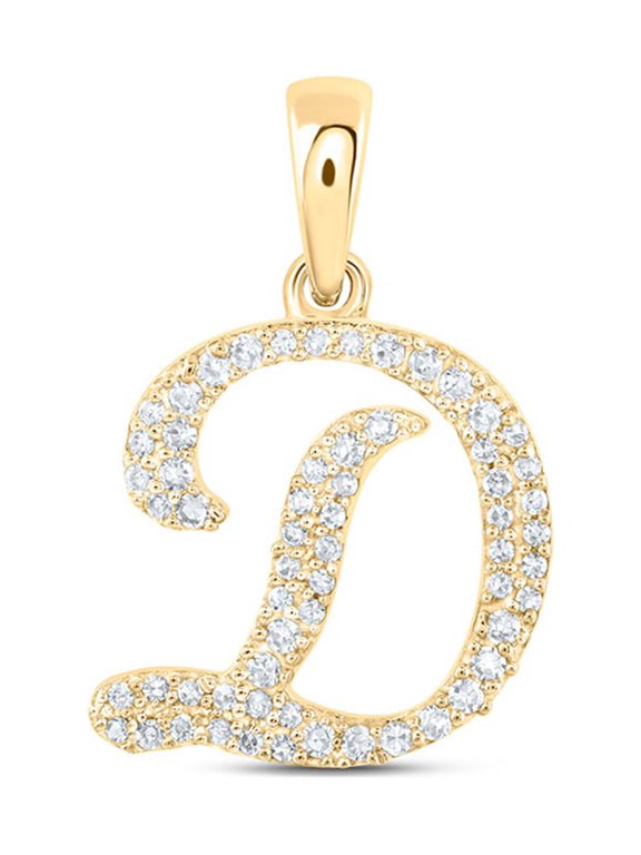 10kt Yellow Gold Womens Round Diamond D Initial Letter Pendant 1/5 Cttw