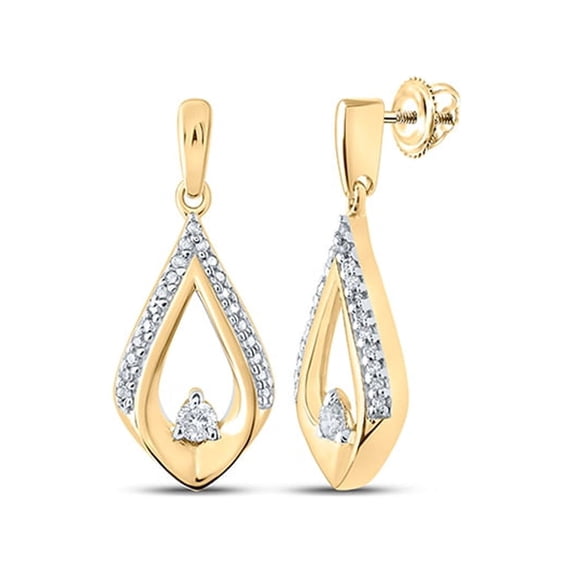 10kt Yellow Gold Womens Round Diamond Dangle Earrings 1/6 Cttw