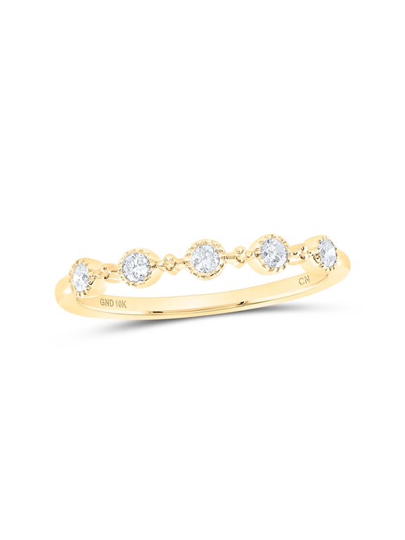 10kt Yellow Gold Womens Round Diamond Dot Stackable Band Ring 1/6 Cttw