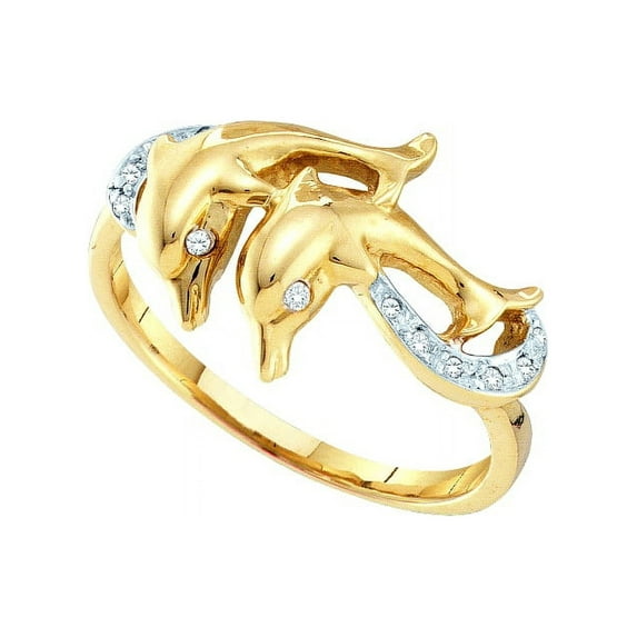 10kt Yellow Gold Womens Round Diamond Double Dolphin Accent Ring 1/20 Cttw
