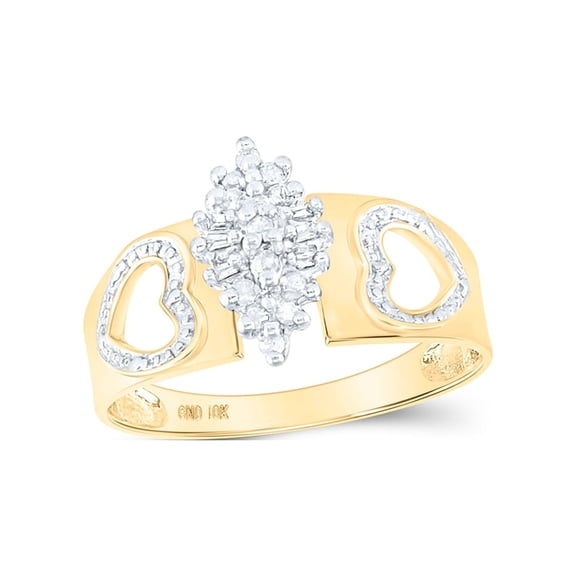 10kt Yellow Gold Womens Round Diamond Double Heart Cluster Ring 1/8 Cttw