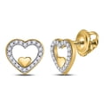 thumbnail image 1 of 10kt Yellow Gold Womens Round Diamond Double Heart Earrings 1/8 Cttw, 1 of 1