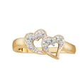 thumbnail image 1 of 10kt Yellow Gold Womens Round Diamond Double Heart Love Ring 1/12 Cttw, 1 of 1