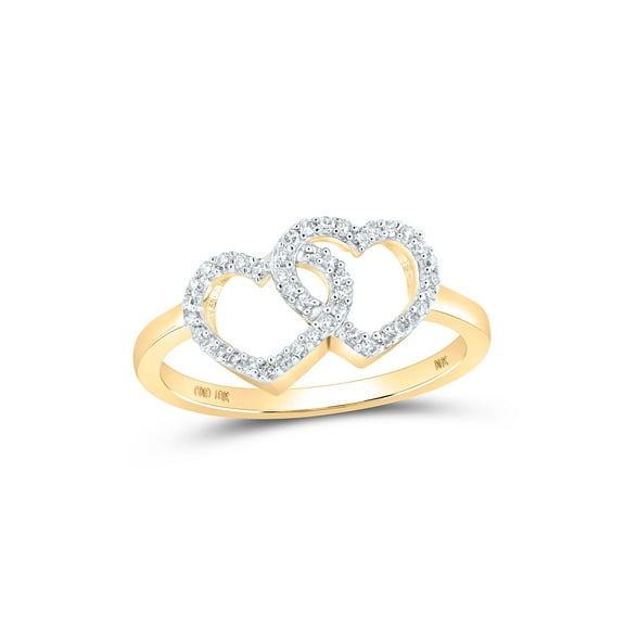 10kt Yellow Gold Womens Round Diamond Double Heart Ring 1/5 Cttw