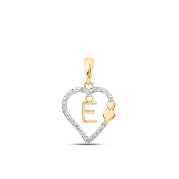 10kt Yellow Gold Womens Round Diamond E Heart Letter Pendant 1/10 Cttw