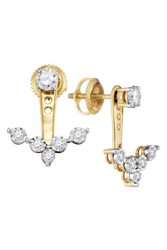 10kt Yellow Gold Womens Round Diamond Earring Jacket Studs 5/8 Cttw