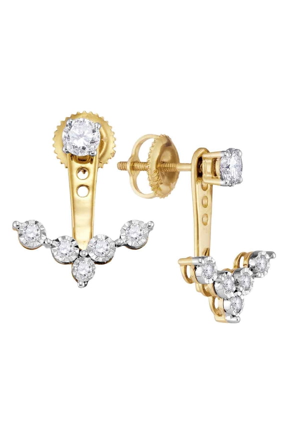 10kt Yellow Gold Womens Round Diamond Earring Jacket Studs 5/8 Cttw